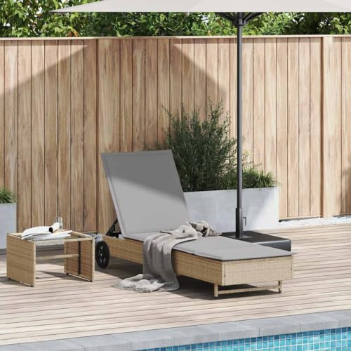 Frdhee Liegestuhl Sonnenliegen Relaxliege,Sonnenliege mit Rollen und Auflage Beige Poly Rattan,Relaxliege Für Garten Balkon,Einfach Zu Montieren