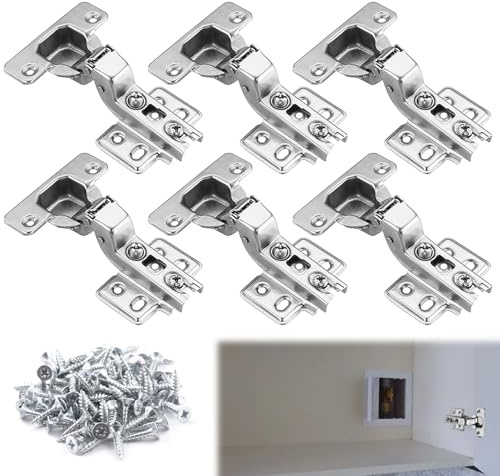 6pcs Kitchen Cabinet Hinges, Kitchen Hinges, Standard Full Overlay Cold Rolling Doors Hinge, Full Overlay Cabinet Hinge with Screws for Kitchens, Bathroom, Bedroom Cupboard (with Screws)