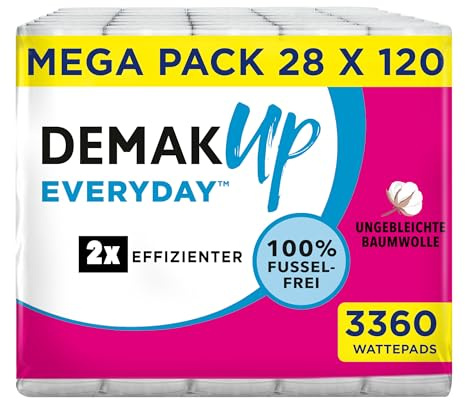 Demak'Up EVERYDAY Wattepads, 120 Stück, Vorteilspack mit 28 Packungen, fusselfreie Reinigung