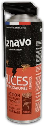 Aérosol Anti-Puces 500mL à la Terre de Diatomée KENAVO | Action Insecticide Physique | Élimine Puces, Larves et Œufs | Poudre 100% Minérale | Usage Intérieur et Logements d'Animaux