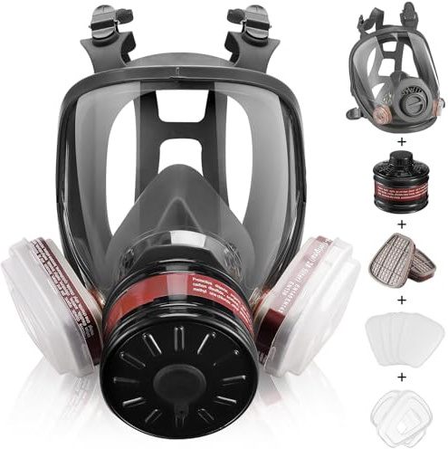QiSino Masque intégral à gaz – Masque respiratoire réutilisable à gaz de survie nucléaire et chimique avec filtre à charbon actif 6001 cn et 40 mm (Ensemble respiratoire intégral)