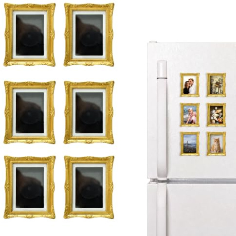 SIMDAO 6 Stück Gold Mini Magnetic Bilderrahmen, Magnetic Vintage Frame Barock Vintage Kühlschrankmagnete für kKühlschran, 9 x7cm mit Goldenen Rand Magnetrahmen für Hoch und Querformat