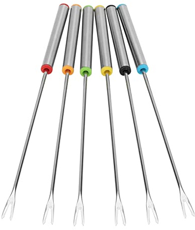 Rengue Fondue Forks Stainless Steel Fondue Forks 6 Piece 9.45in Long Handle Reusable Easy to Clean Color Coded for Cheese Chocolate Fruit Meat Dessert Home Parties