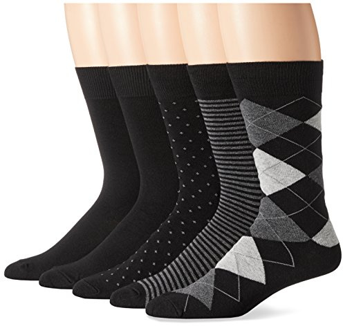 Amazon Essentials Comodi Calzini Eleganti Con Motivi Uomo, 5 Paia, Motivo Scozzese/Nero/Pois/Righe, 41-46