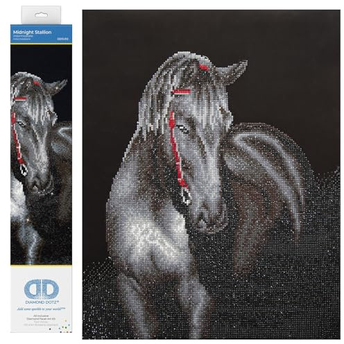 DIAMOND DOTZ DD10.012 - Original 5D Diamond Painting Set Schwarzes Pferd, Kreativset mit 16.797 Diamant Mosaiksteinen, Malset ca. 53 x 42 cm, DIY Komplettset f?r Erwachsene und Kinder ab 8 Jahren