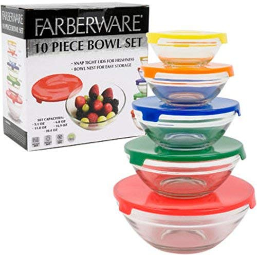 Farberware 10-Piece Bowl Food Storage Set, 7x4x7, Multicolor