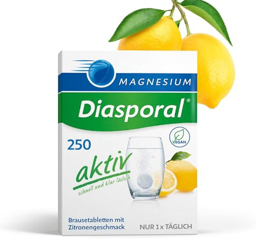 Magnesium-Diasporal 250 aktiv - 250 mg Magnesium Brausetabletten - Erfrischender Zitronengeschmack - Schnell löslich - Bei erhöhtem Flüssigkeitsbedarf - Zuckerfrei, vegan und glutenfrei - 20 Stück