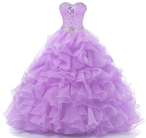Vantexi Vestidos de fiesta de boda de organza de cristal para mujer, Vestido Largo para Boda de Invitada, Color lila., 44