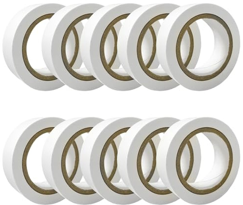 YTBUBOR 10 rollos de cinta aislante blanca de PVC de 17 mm x 9 m, cinta adhesiva adhesiva para reparación de cinta adhesiva eléctrica
