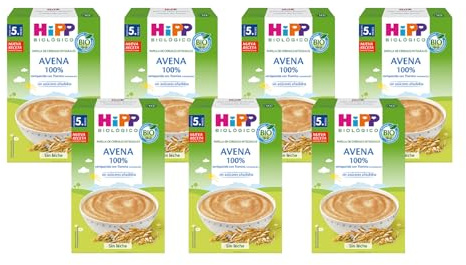 HiPP Biológico - Avena 100% - Papilla de Cereales Integrales - Pack 7X200 gr - Apta a partir de 5 meses - Sin lactosa, Sin glútén, sin azúcares añadidos
