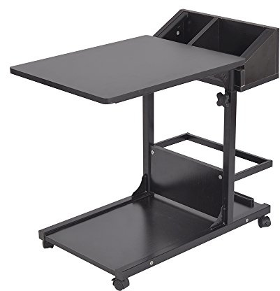 soges Beistelltisch Pflegetisch Hochverstellbarer Computertisch Laptoptisch PC Notebook Tisch Laptopständer Notebookständer mit Rollen und Stauraum für kleinen Artikeln,Schwarz