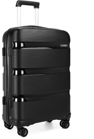 KONO Hartschalenkoffer Mittelgroß 65cm Reisekoffer mit TSA Schloss und 4 Rollen Leicht Modisch und Verschleißfest Polypropylen Rollkoffer, 65x44x27cm, 66 Liter (Schwarz, L)