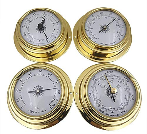 LuukUP 4pcs 4 Inches Marine Shell Zirconium Marine Barometer Thermometer Hygrometer Barometer Clock, for Weather Station, Home, Outdoor Garden (0~100 HR)