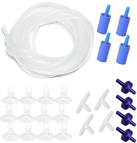 AQUANEAT 25 Feet Aquarium Airline Tubing, Standard 3/16 Tubing, Air Pump Accessories,with Air Stones, Check Valves, Suction Cups and Connectors (Clear)