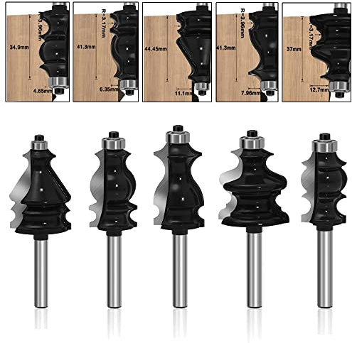 LEATBUY Router Bit Set Architectural Molding 5 PCS 1/4 Inch Shank , Corner Rounding Edge Rail Stile Wood Router Bits Sets, Woodworking Milling Cutter Tool, Door Cabinet Shelf Carbide CNC Router(PANEL)