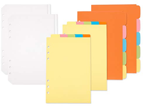 SOSPIRO 20 Stück A5 Register Trennblätter | Trennblätter mit 2 Stück 6 Löcher Binder Reißverschluss Taschen für Ringbuch Planer Notizbuch