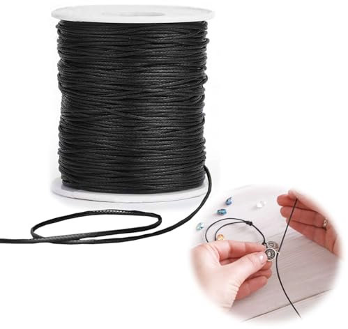 Dzsomt Gewachste Baumwollschnur Wachsband Baumwollkordel Schnur für Armbänder Baumwollschnur Gewachst Wachsschnur für Schmuck Perlen Handwerk Machen, Schwarz