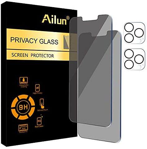 Ailun 2Pack Privacy Screen Protector for iPhone 13 Pro Max [6.7 inch] + 2 Pack Camera Lens Protector, Anti Spy Private Tempered Glass Film, [9H Hardness] - HD
