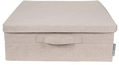 BIGSO BOX OF SWEDEN Unterbett Aufbewahrungsbox – faltbare Box mit Griffen für Decken, Kleidung, Kissen, Spielzeug und mehr – Aufbewahrungslösung aus Polyester und Pappe – beige