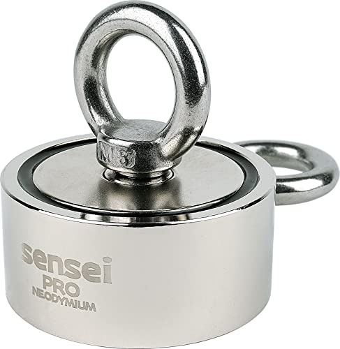 SENSEI Magnet 150 kg, Doppelseitiger Neodym-Magnet N52 mit 2 Ösen oben und seitlich, Ø6 x H2,7 cm