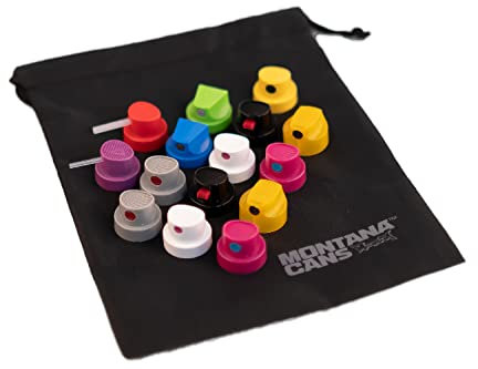 Ersatz Sprühkopf Set 15 Stück für - Sprühdosen - sehr dünne Linien bis sehr große Flächen - Kalligrafie - im praktischen Montana Beutel