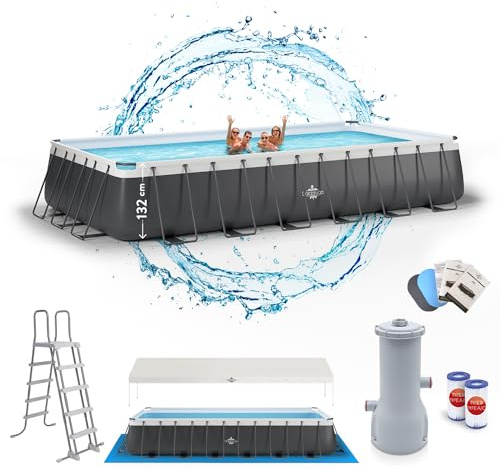 Dardaruga Pools & Schwimmbecken Rechteckig 732 x 366 x 132 cm + Filterpumpe Energieeinsparung + 2 Filterpatronen, Modell Samoa, Premium-Materialien, mehrschichtige Liner, Anthrazit