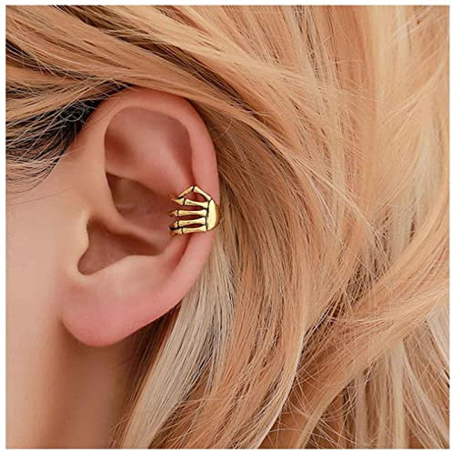 Allereya Gothic Skeleton Hand Cuff Ohrring Punk Skull Hand Ohrringe Halloween Ohrringe Gold Skull Bone Spine Cuff Ohrringe Schmuck für Frauen und Mädchen