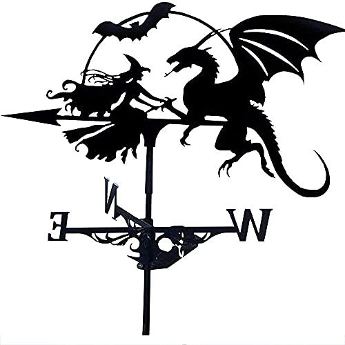 Wetterhahn fürs Dach Wetterhahn Metall Outdoor Metall Weather Weather Vane Steel Weathervane Retro Bauernhof Szene Vane Und Dragon Black