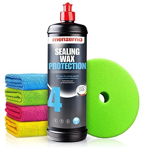 Autopolitur Set: Menzerna Sealing Wax Protection Versiegelung (1L) - Schützt den Lack lang & effektiv vor Umwelteinflüssen - Auto polieren, Politur, Glanz, Wachs, Coat, Ezenter, Rotation | 6-teilig