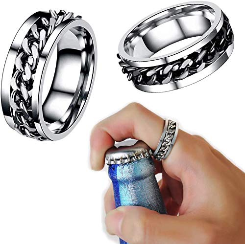 2 Pz/4 Pz Coppia di Moda Anello in Acciaio Inossidabile Apribottiglie Girevole Anello per Bottiglia di Birra Portatile Mini Anello a Catena Rotante Uomo Donna per Cucina Ristorante Bar(7-Nero + Slive)