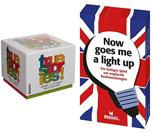 moses 90224 - True Stories | Manchmal ist die Wahrheit wirklich unglaublich | Das lustige Quizspiel | Ab 12 Jahren & Now goes me a Light up | Lustiges Spiel um englische Redewendungen