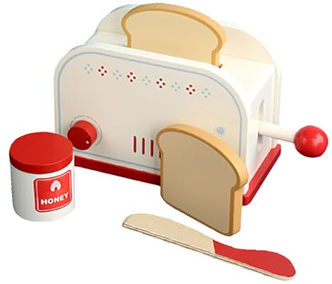 Coo11 Pretend Play Kitchen Wooden Toaster Set Bread Maker Home Appliances Art Creativity Toy, Pop-Up Toaster, Kids Wooden Kitchen Toys Accessory for Kids 2 Years and Up