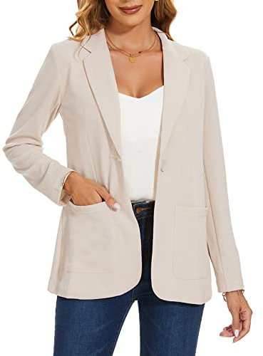 MINTLIMIT Womens Blazers Suit One Button Suit Notched Lapel Jacket Elegant Formal Business Size 12 14 (WH-Beige M)