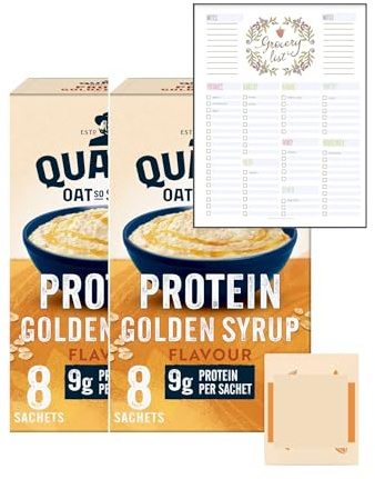 Oat Porridge Bundle which Contains Protein Oat So Simple Golden Syrup Porridge Sachets 8x43g - Pack of 2 with Grocery List Card