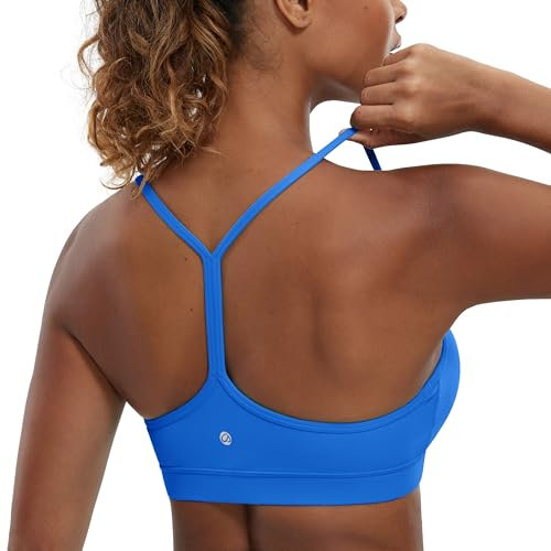 CRZ YOGA Damen Butterluxe Racerback Sport BH Gepolstert Ohne Bügel Y-Rücken Yoga Bra Sommer Atmungsaktiv Spaghetti Top Funkelndes Blau M