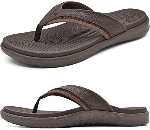 KuaiLu Flip Flops män bekväma tåavskiljare sandaler för män med plantar fasciit halkfri sport gummifotbädd sommar strand/pool badtofflor EU 40–49, Mörkbrun, 45 EU