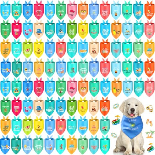 Clysee 100 Pcs Dog Bandana Bulk with Sayings Summer Pet Triangle Scarf Bibs Washable Puppy Kerchief Adjustable Grooming Supplies for Small Medium Large Dog Cat Costume Accessories