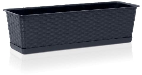 IMJ-Global Vaso per Fiori Piante Ratolla Case P Decorativo in Plastica 68,5x17,3x15 cm da Interno Esterno Rettangolare Colore Nero 11,7 Litri Design Moderno