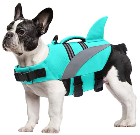 Oslueidy Hundeschwimmweste mit hoher Schwimmfähigkeit, Hai-Schwimmweste für Hunde, hohe Sichtbarkeit, reflektierend, für kleine, mittelgroße und große Hunde, Schwimmweste zum Schwimmen, Bootfahren