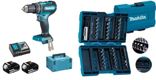 Perceuse à percussion 18V LXT (2x5.0 Ah) en MAKPAC - MAKITA DHP485RTJ & B-28606 Assortiment d'embouts 37 pieces