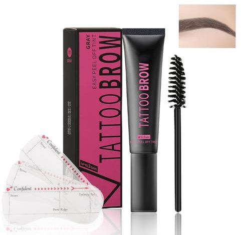 Teinture Sourcil,Coloration Sourcil Professionnel Doux et Sûr,Effet Longue Durée Jusqu'à 3 Jours,Gel Sourcils Imperméable avec 3 Pochoir Sourcils,Résultat Naturel Non Collant & Sans Résidus-Gris