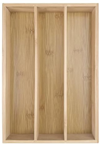 Ghazpmuk Besteckkasten Aus Bambus, Schubladeneinsatz Mit 3 Fächern, Besteckkasten für Schubladen, Küchenorganizer, Bambus Schubladen Organizer, für Küche, Büro, Bad, Werkstatt