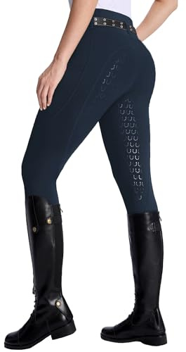 DMVOD Pantalones de equitación para mujer, con agarre de silicona, para asiento completo, pantalones ecuestres para mujer, marino, X-Small