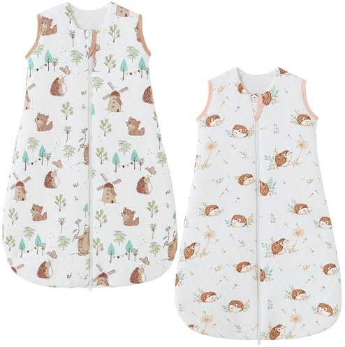 Chilsuessy Schlafsack Baby Winter 2er Pack 2.5 TOG Warm Winter Schlafsack Neugeborene Babyschlafsack Super weiche Baumwolle, Tiermärchen + Süßes Igel, 12-18 Monate
