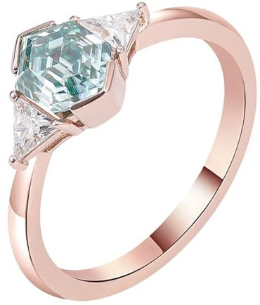 Ayoiow 14 K Rotgold Ringe Verlobung Damen 2Ct Spezialschliff Grün Moissanit Elegant Verlobungsring