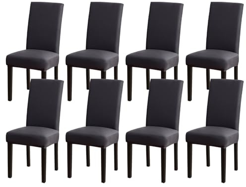 mafudoxi Stuhlhussen 8er Set, Stretch Abnehmbare Waschbar Stuhlbezug, Stretch Stuhlhusse mit Gummiband, für Hotel, Bankett, Restaurant, Haus, Party, Hochzeit(Anthrazit, 8Stück)