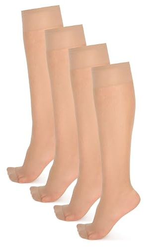NOQ Calcetines finos transparentes opacos para mujeres niñas calcetines hasta la rodilla estilo elegante calcetines para mujer cómodos grosor 15 den ideales para tacones altos BOX4, Natural., Talla