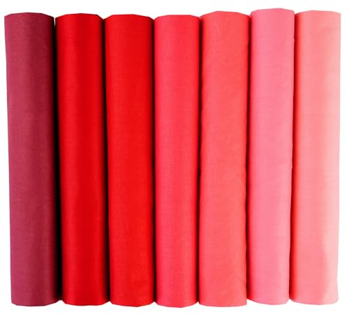 SYSUII Baumwollstoff Stoffpakete,7 Stück 25 x 25cm Patchwork Stoffe Paket zum Nähen DIY Stoffpaket DIY Meterware Stoffe DIY Stoffstücke für Kleidung,Bettwäsche,Vorhänge,Tischdecken - Rot