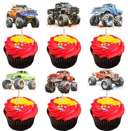 Gyufise 36Pcs Truck Car Cupcake Toppers Truck Cupcake Picks Car Theme Birthday Party Decorations Baby Shower for Boys Girls Baby Shower Birthday Party Cake Decorations Supplies