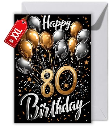 WBdesignz 80. Geburtstag Karte mit Umschlag - Elegante Geburtstagskarte 80 Jahre Happy Birthday 80ter Geburtstag (XXL DIN A4)